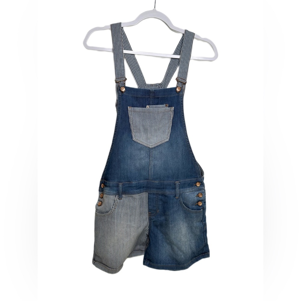 American Rag Cie Denim Jean Overalls Shorts Womens Juniors Size 7 Two Tone Denim